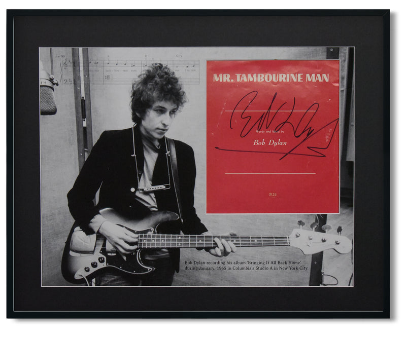 BOB DYLAN autographed "Mr. Tambourine Man" sheet music 20x25 display