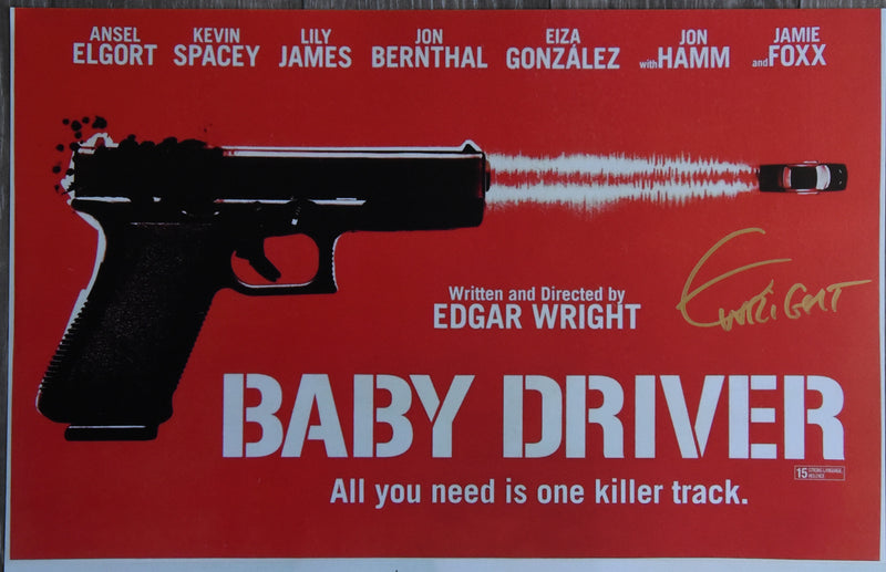 BABY DRIVER 11x17 red movie poster autographed by director EDGAR WRIGHT