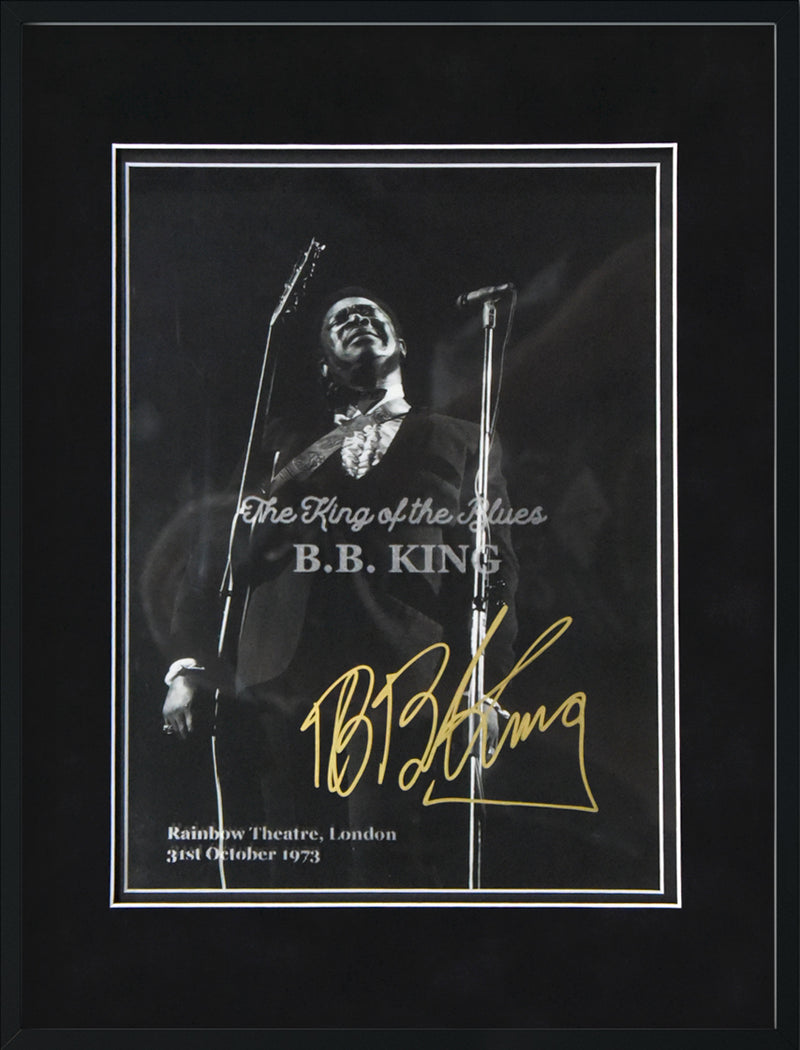 B.B. KING autographed "Rainbow Theatre '73" 12x16 glass etched display