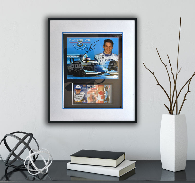 JACQUES VILLENEUVE autographed "INDY 500" 16x18 display