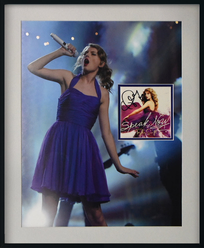 TAYLOR SWIFT autographed "Speak Now" Purple Tour Dress 18x22 display