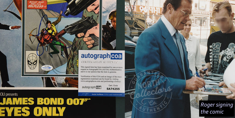 ROGER MOORE autographed "For Your Eyes Only" 16x20 comic book display