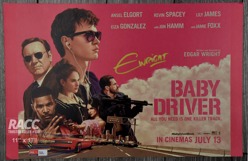 BABY DRIVER 11x17 movie poster autographed by director EDGAR WRIGHT