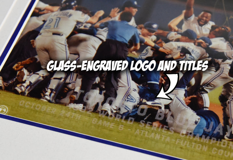 TORONTO BLUE JAYS autographed 1992 World Series pin and program 16x24 display