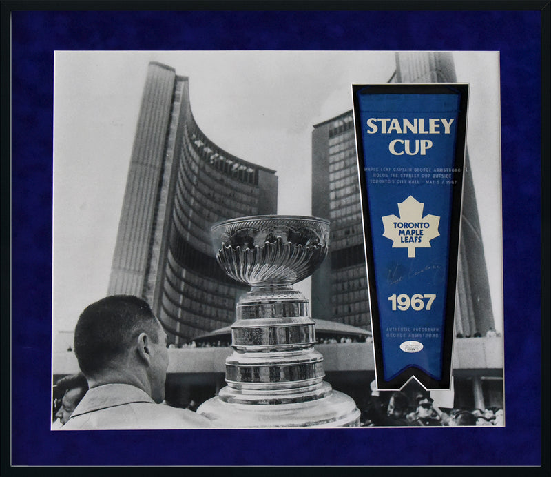 TORONTO MAPLE LEAFS 1967 Stanley Cup banner 20x23 display autographed by Captain GEORGE ARMSTRONG