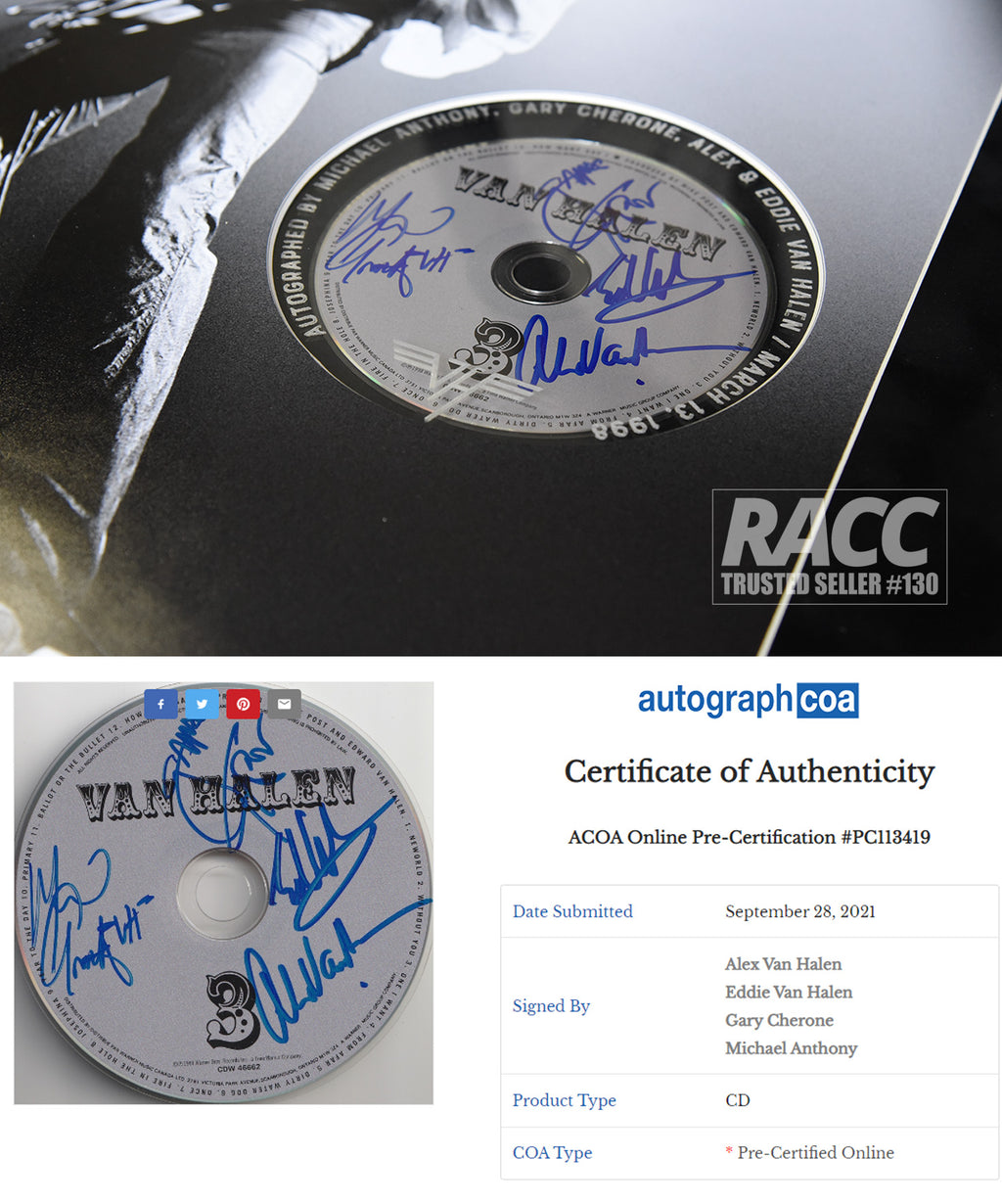 EDDIE & ALEX VAN HALEN, MICHAEL ANTHONY, & GARY CHERONE autographed "Van Halen III" 17x21 CD display