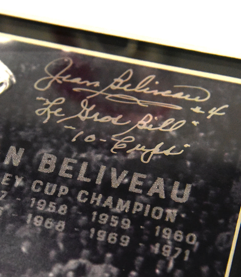 JEAN BELIVEAU autographed "10 Stanley Cups" 12x14 glass etched display