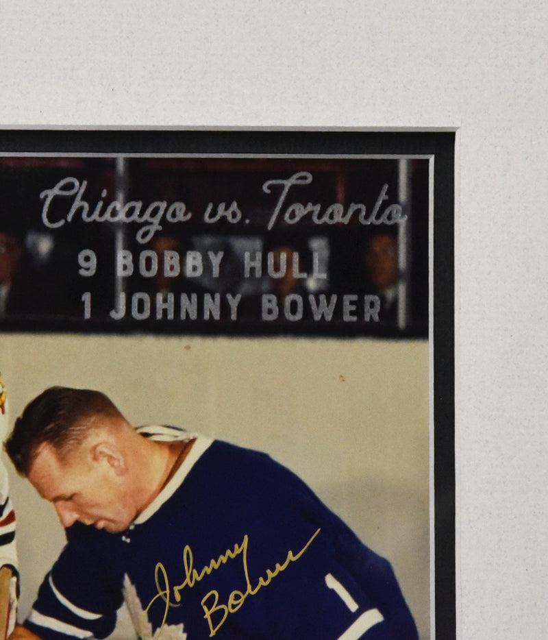 BOBBY HULL & JOHNNY BOWER autographed "Chicago vs. Toronto" 12x14 glass etched display