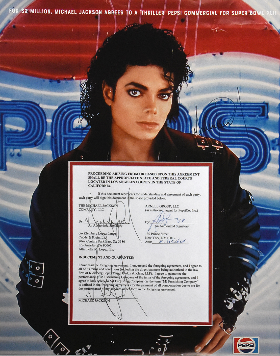 MICHAEL JACKSON custom 16×20 mat for signed PEPSI contract