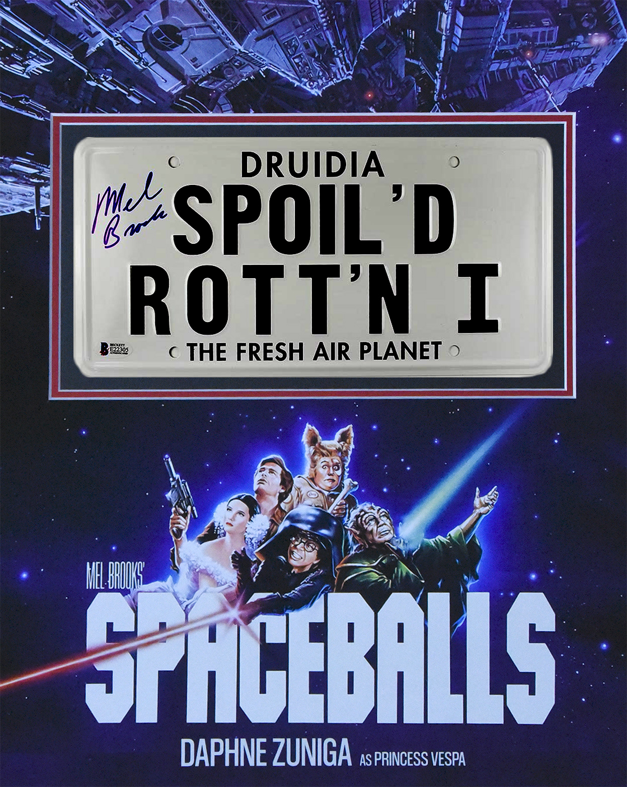 SPACEBALLS custom 16×20 mat for signed SPOIL’D ROTT’N I license plate