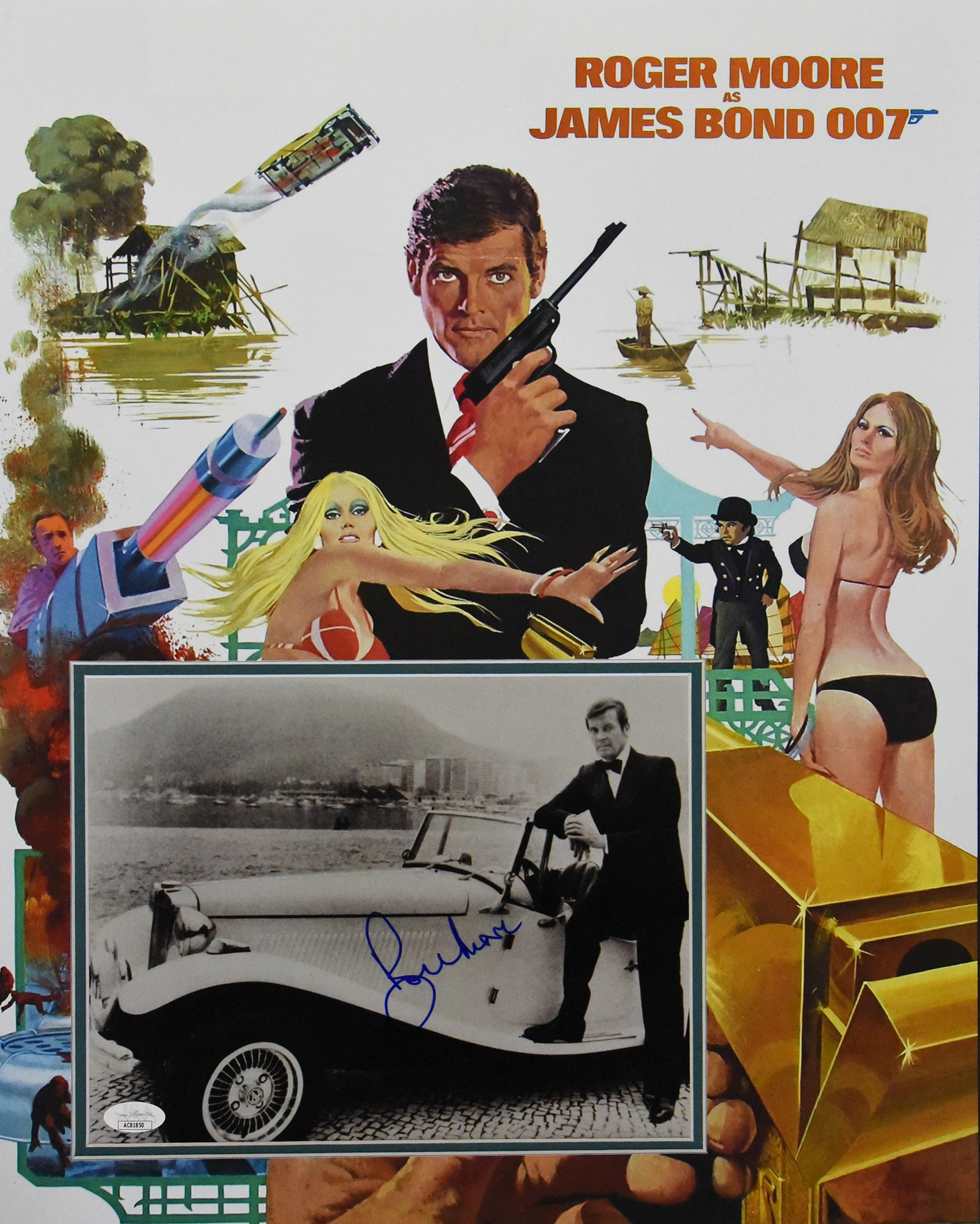 JAMES BOND custom 16×20 mat for ROGER MOORE signed 8×10 photo