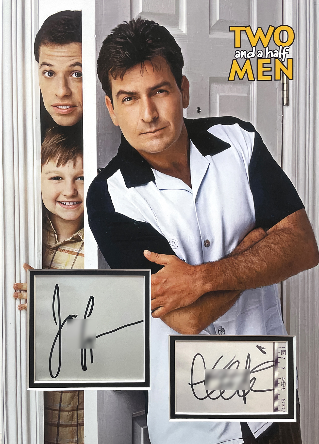 TWO and a HALF MEN custom 12×16 mat for CHARLIE & JON cut autographs