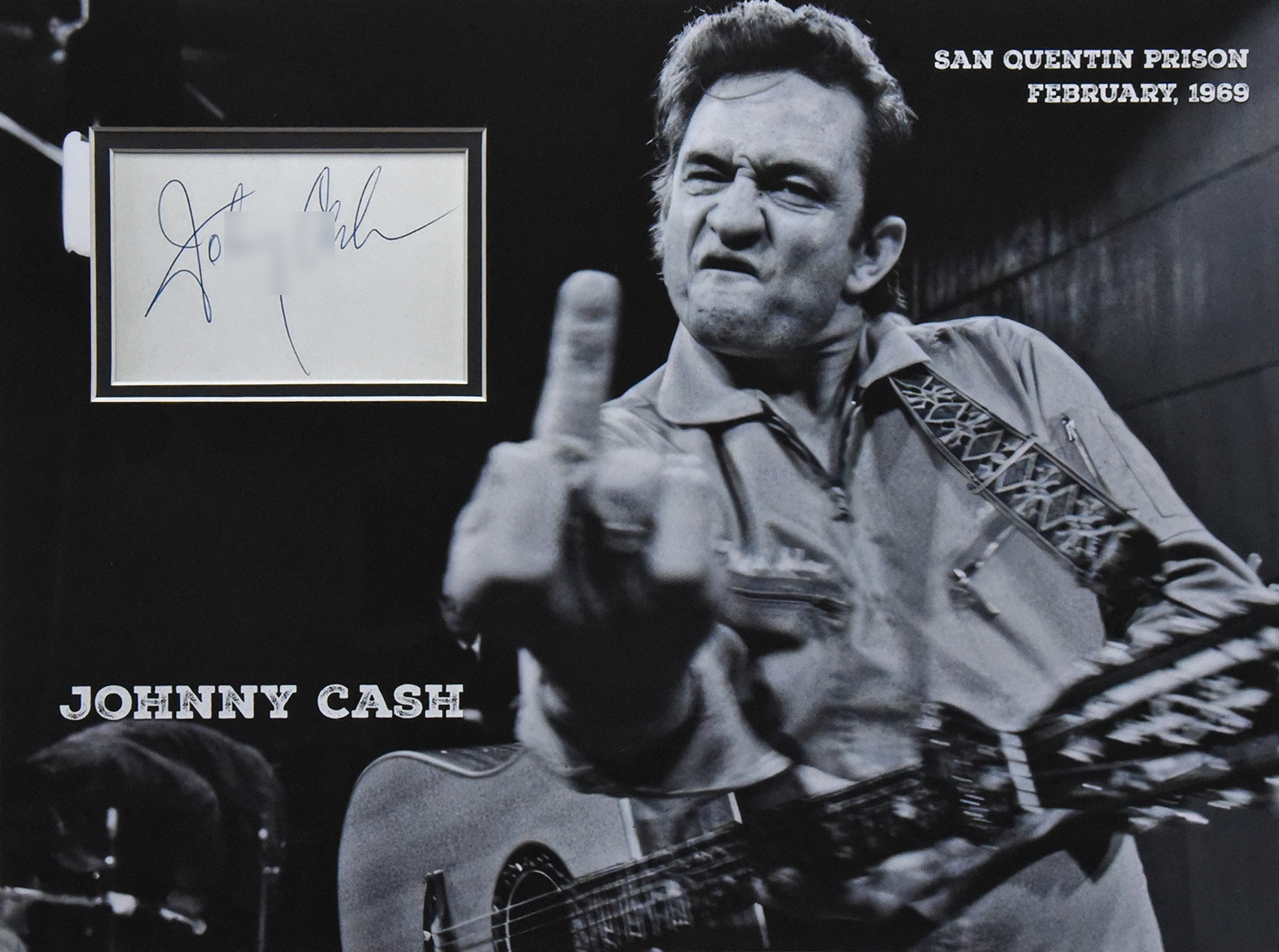JOHNNY CASH custom 12×16 “Middle Finger” mat for cut autograph
