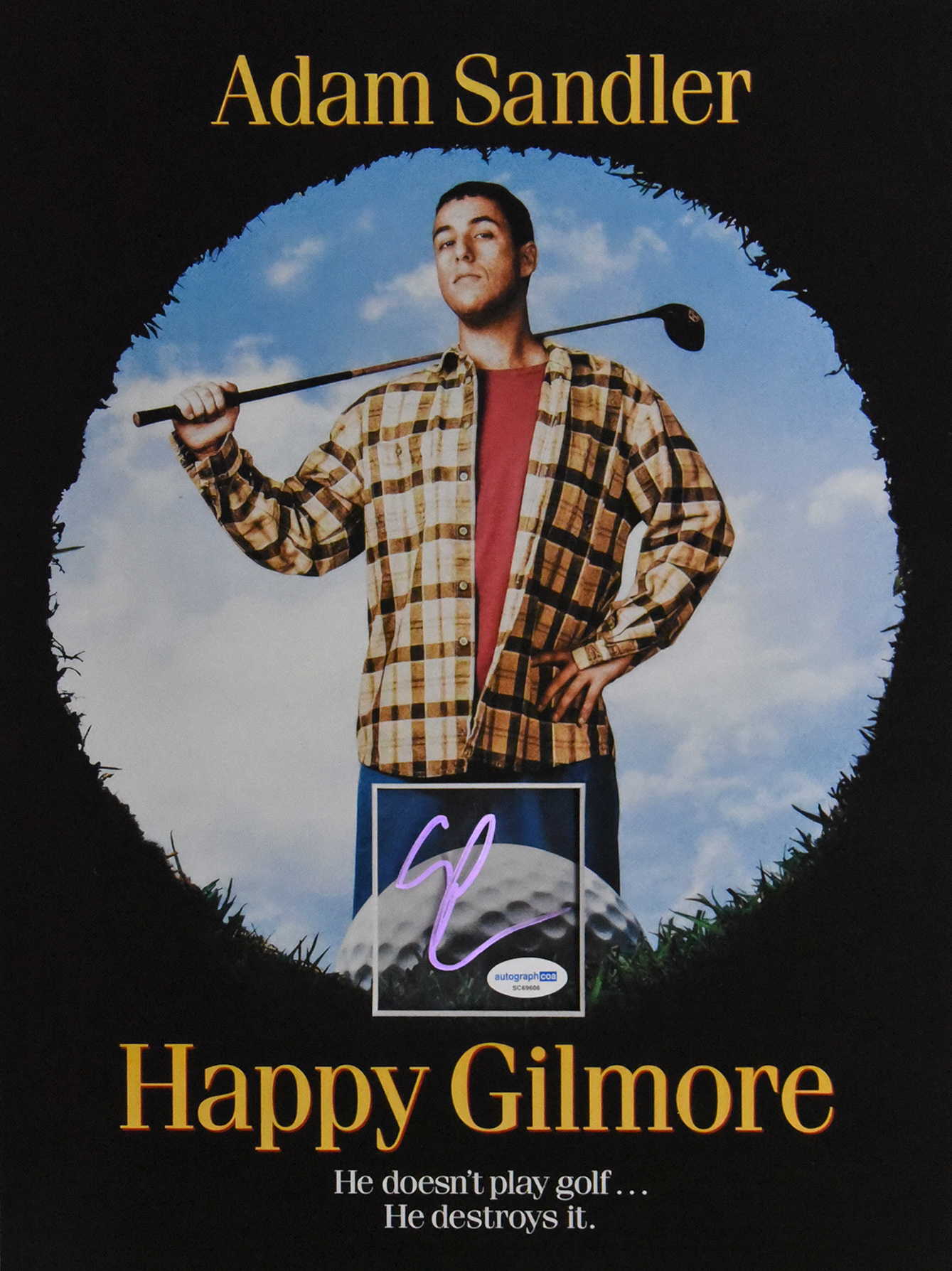 HAPPY GILMORE custom 12×16 mat with signed ADAM SANDLER funko window