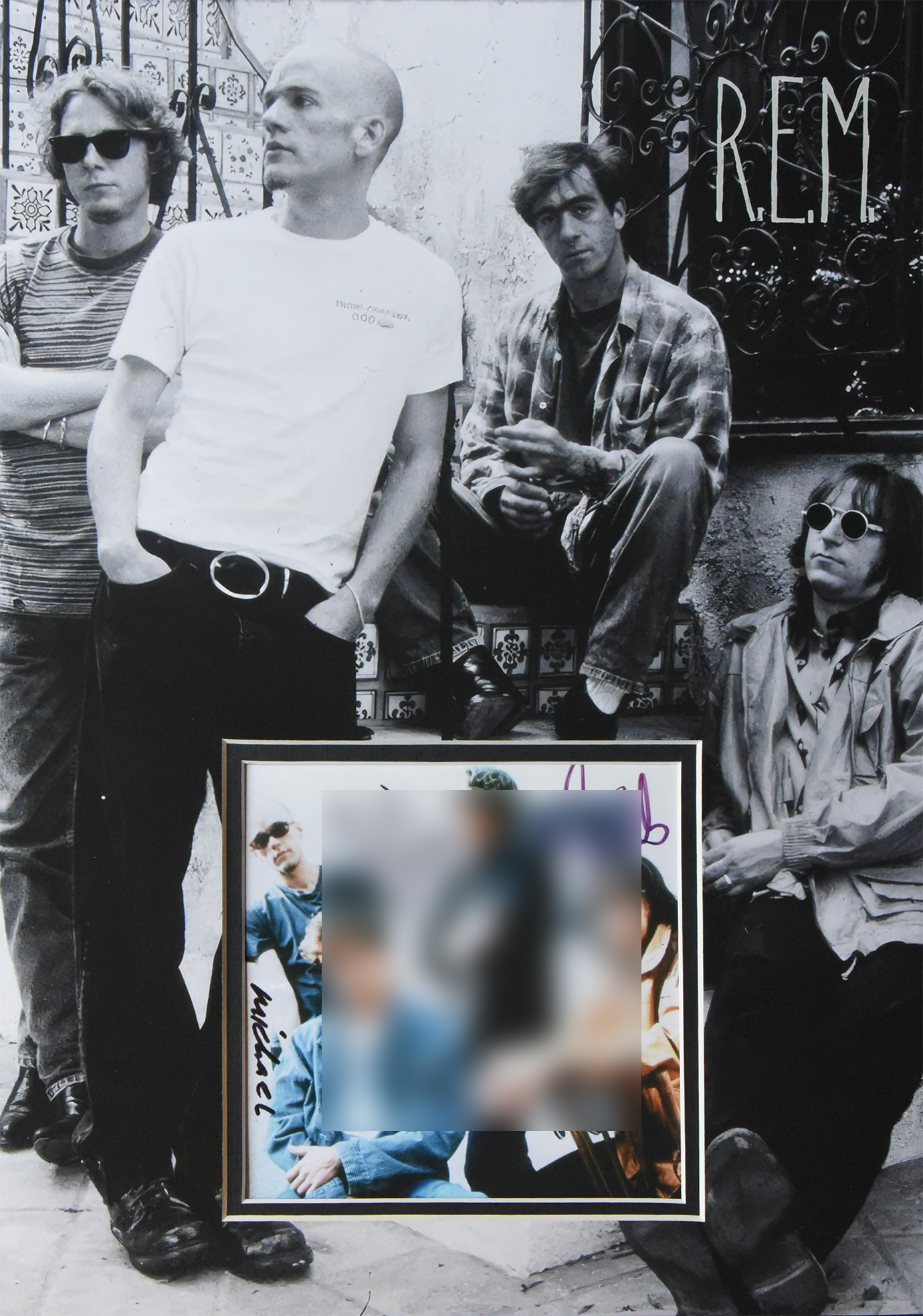 R.E.M. custom 12×16 mat for signed BAND CD