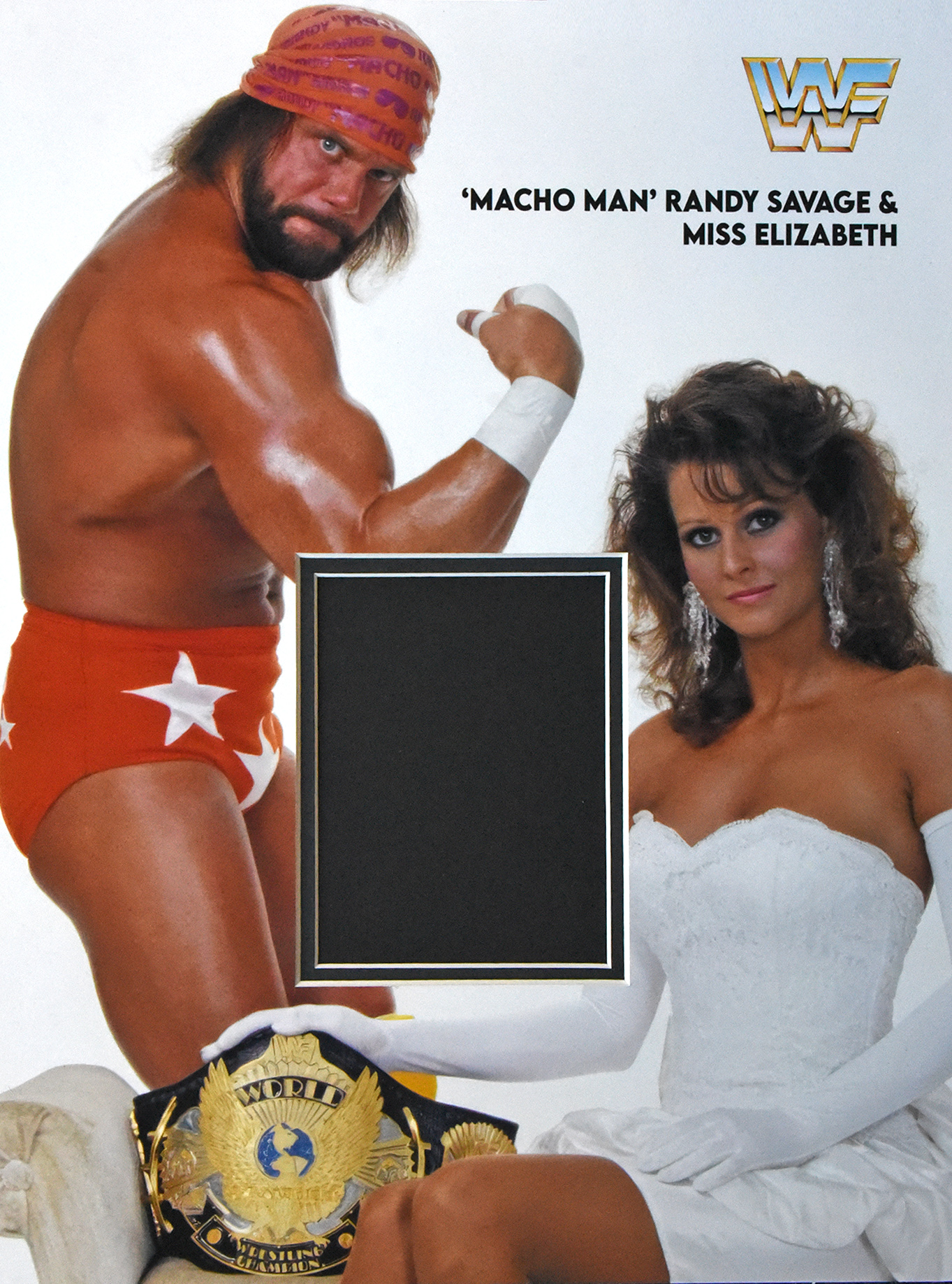 MACHO MAN & MISS ELIZABETH custom 12×16 mat for 2 cut autographs