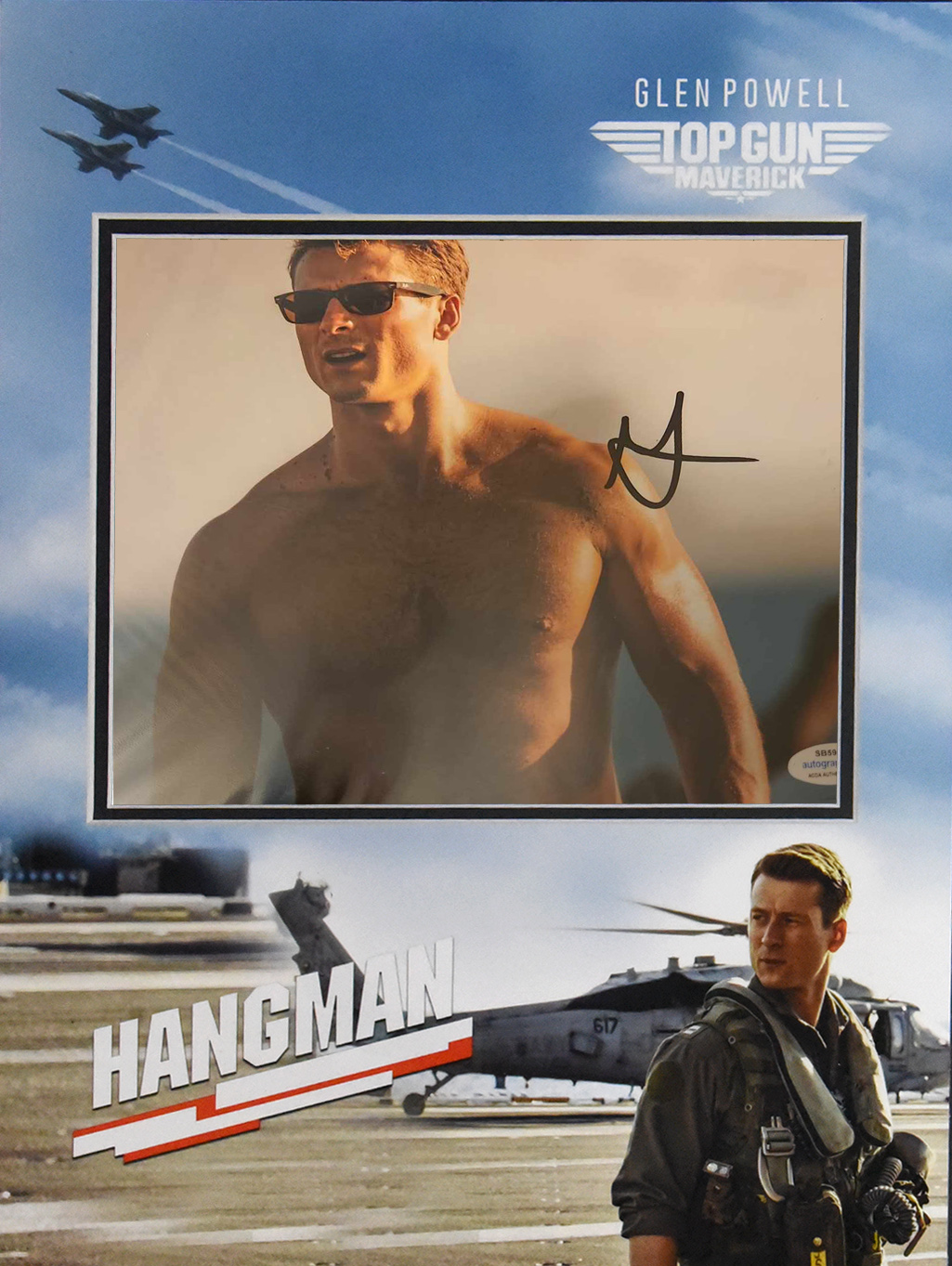 TOP GUN custom 12×16 mat for GLEN POWELL signed 8×10 photo