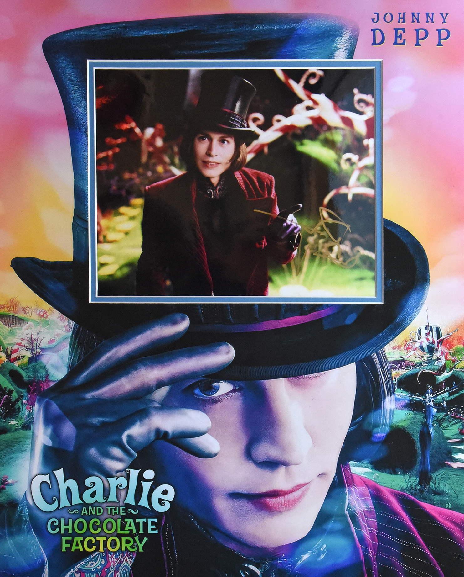 CHARLIE & the CHOCOLATE FACTORY 16×20 mat for JOHNNY DEPP signed 8×10 photo