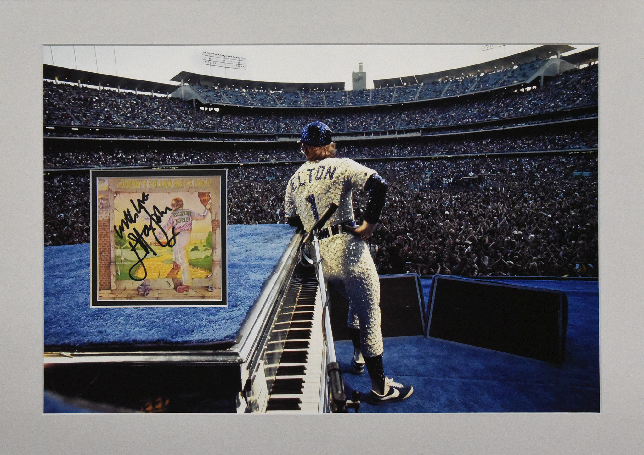 ELTON JOHN custom 16×20 “Dodger Stadium” mat for signed CD cover