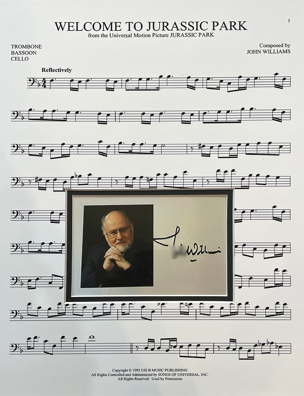 JURASSIC PARK SHEET MUSIC custom 12×16 mat for JOHN WILLIAMS cut autograph