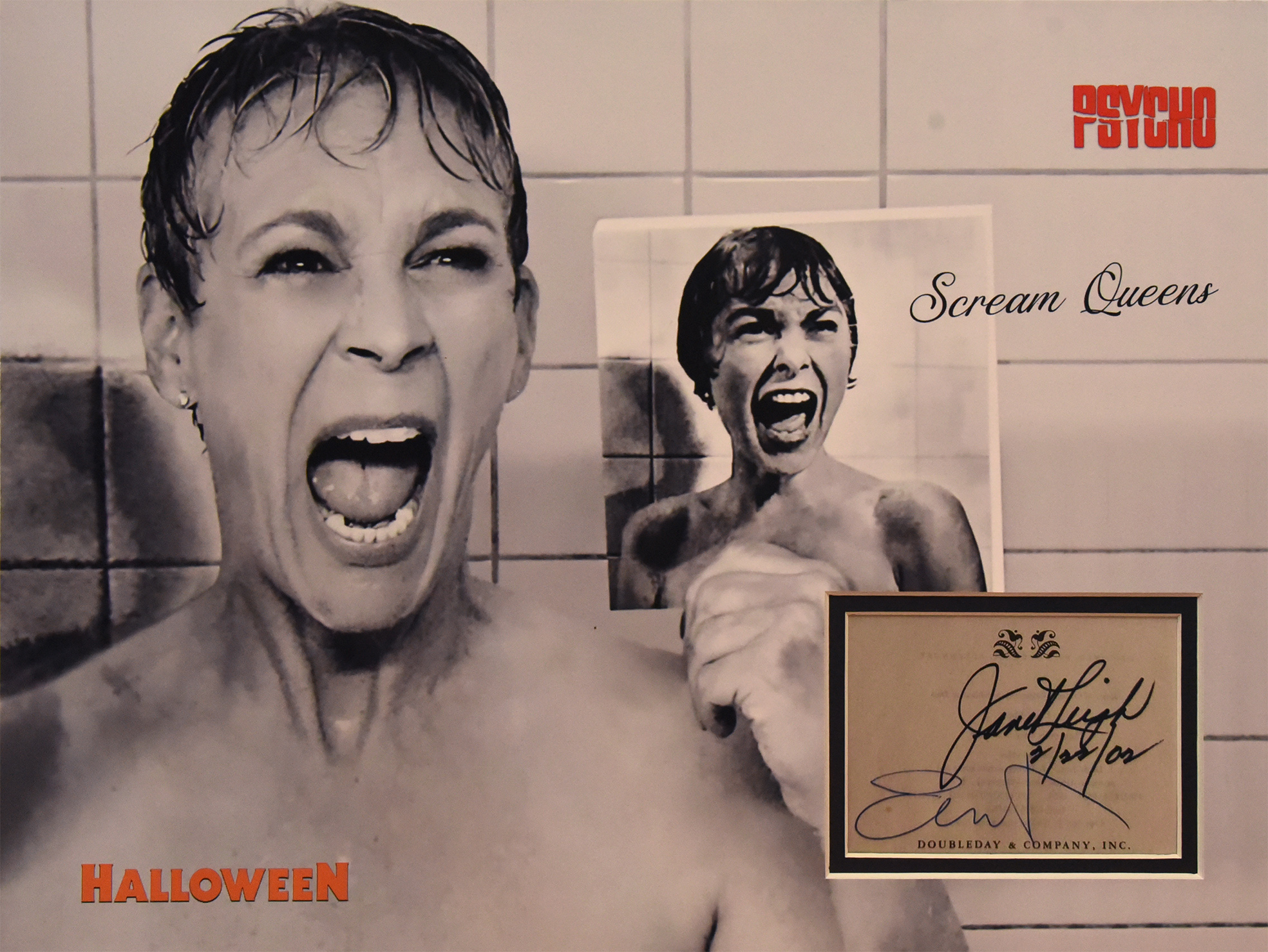 SCREAM QUEENS custom 12×16 mat for JAMIE LEE CURTIS & JANET LEIGH signed book page