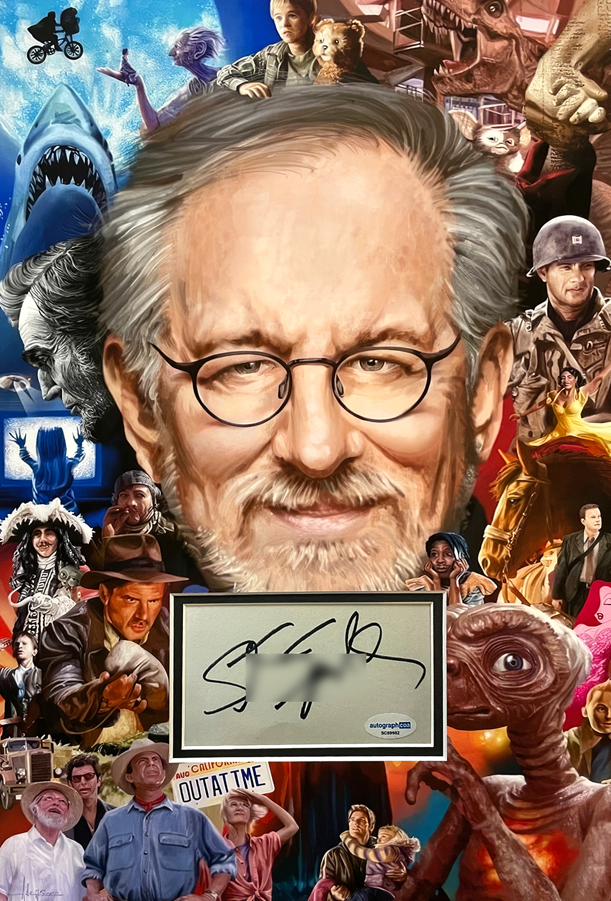 STEVEN SPIELBERG “MOVIES” ART COLLAGE custom 12×18 mat for cut autograph