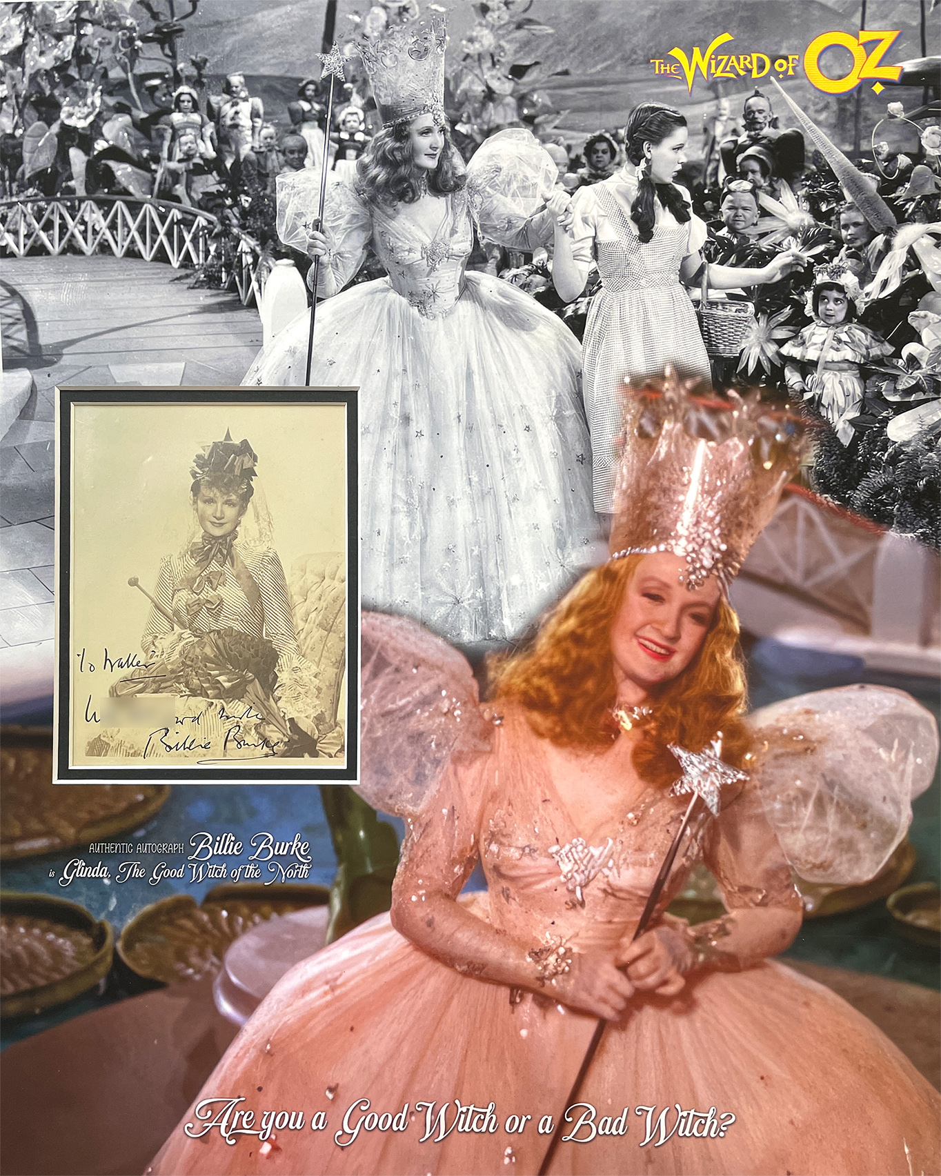 WIZARD OF OZ custom 16×20 “Are You A Good Witch?” mat for BILLIE BURKE signed postcard