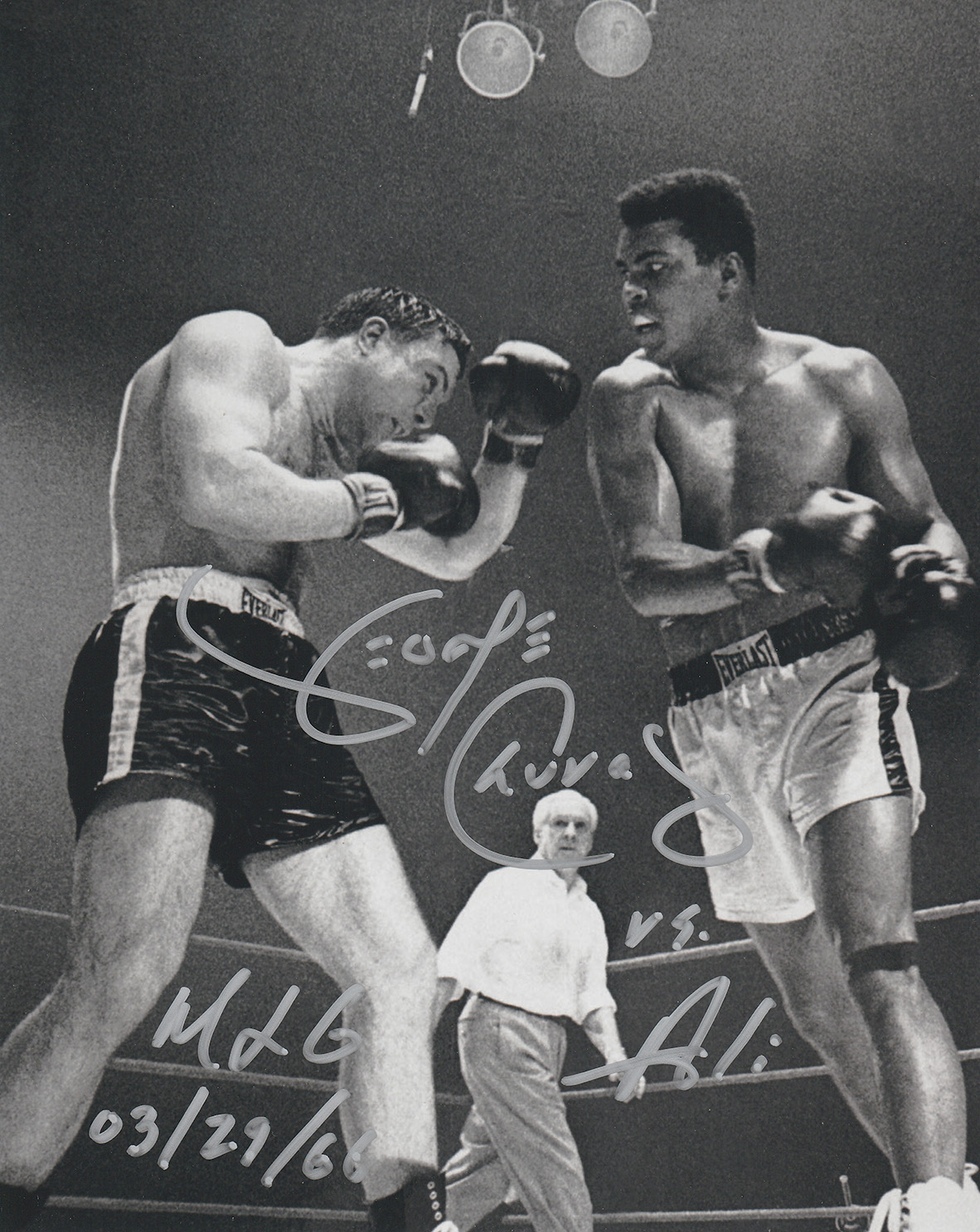 [SHOP] GEORGE CHUVALO autographed “Vs. Muhammad Ali at Maple Leaf Gardens” 12×14 glass etched display