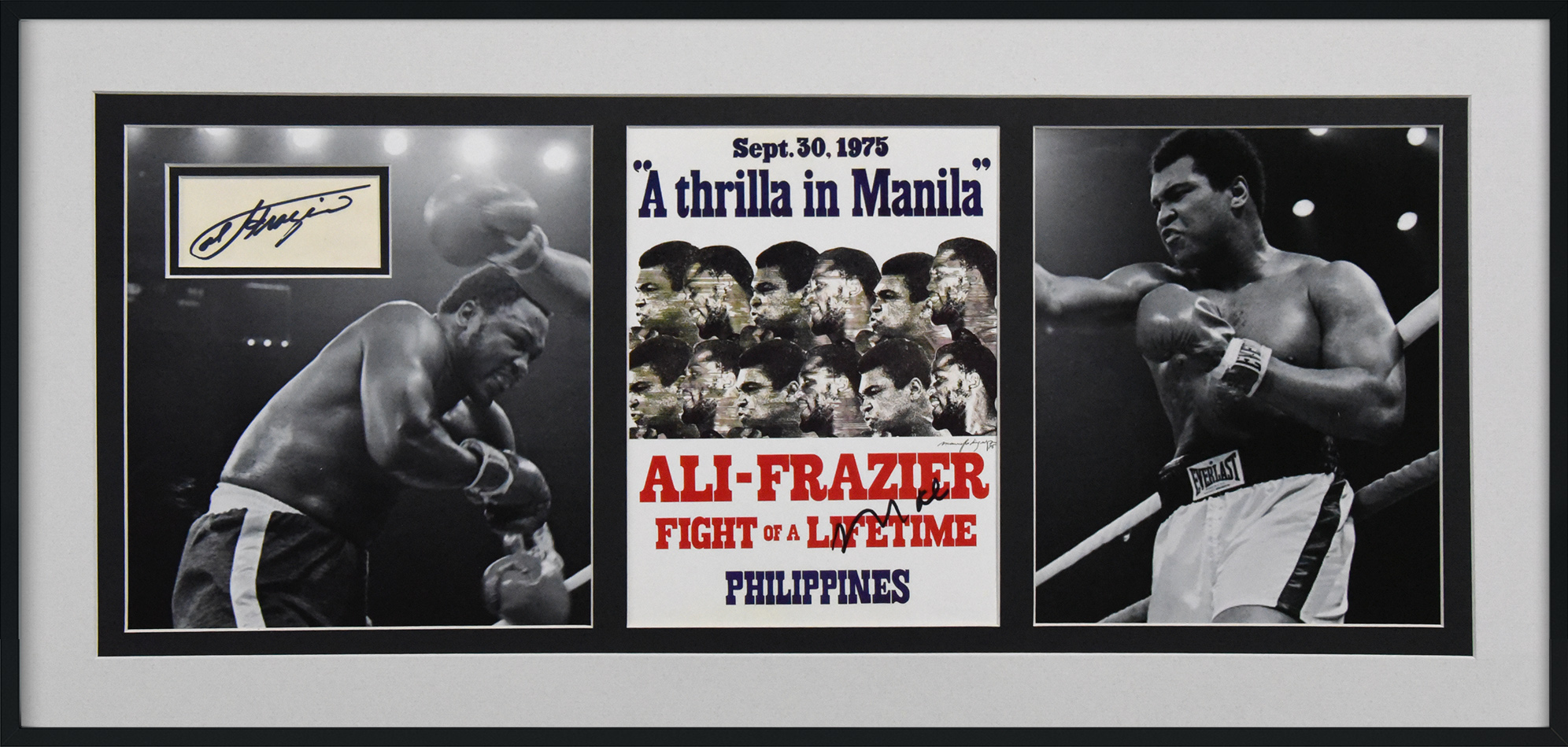 ALI vs. FRAZIER autographed “A thrilla in Manila” 14×29 display
