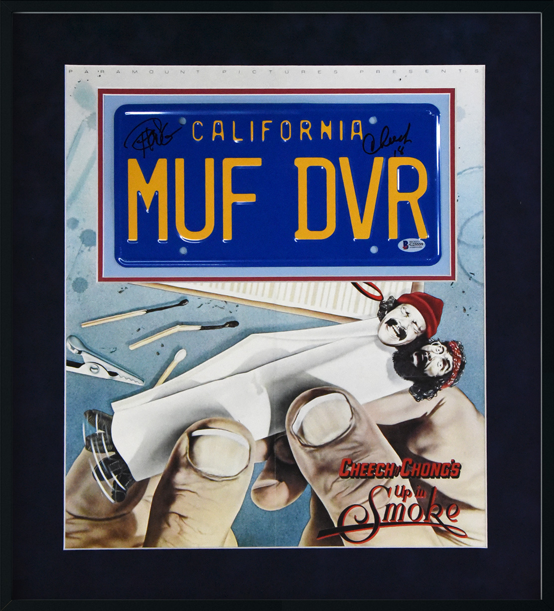 [SHOP] CHEECH and CHONG autographed MUF DVR license plate 18×22 framed display