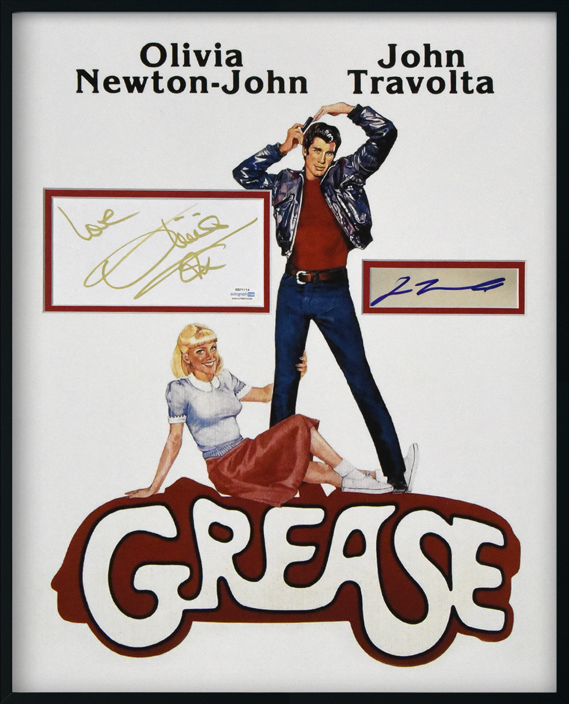 GREASE custom 12×16 mat for OLIVIA & JOHN cut autographs