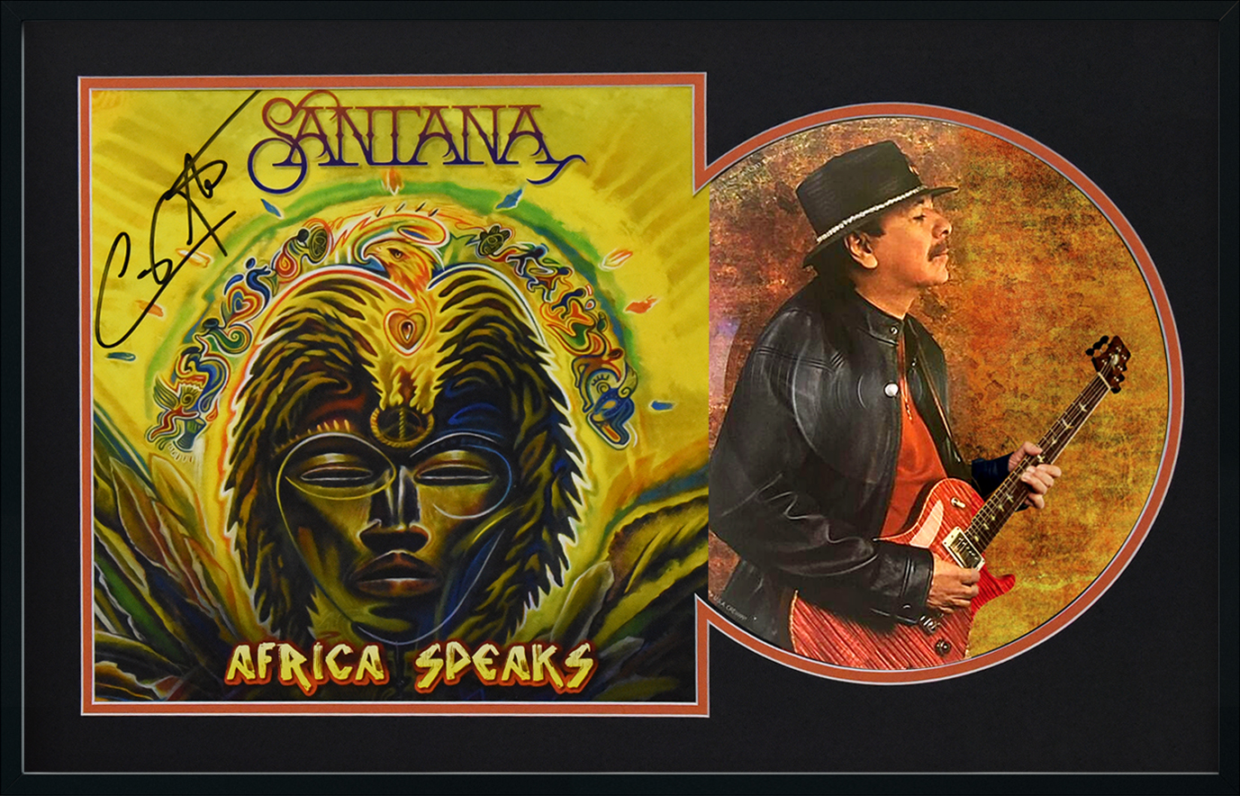 [SHOP] CARLOS SANTANA autographed “Africa Speaks” 15×24 framed display