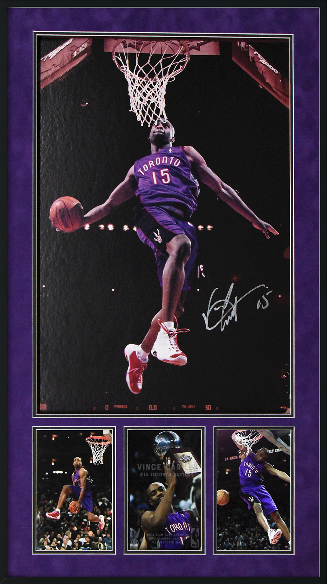 VINCE CARTER autographed “2000 Slam Dunk Champion” 36×20 framed display