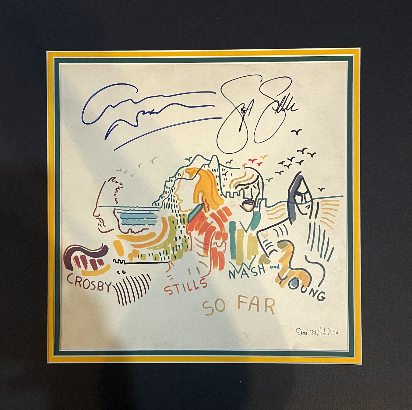 SO FAR album cover 17×17 framed display signed by GRAHAM NASH and STEPHEN STILLS