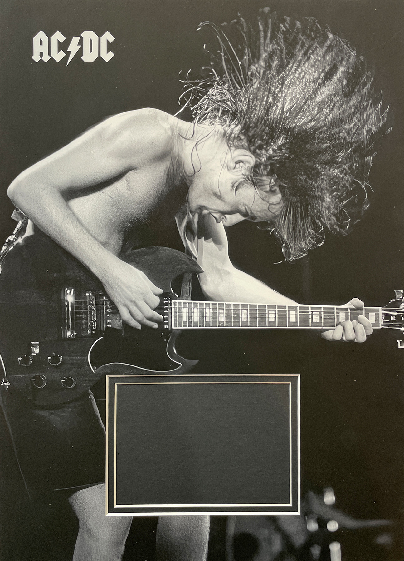 AC/DC custom 12×16 “Angus” mat for signed postcard, cut, or CD cover