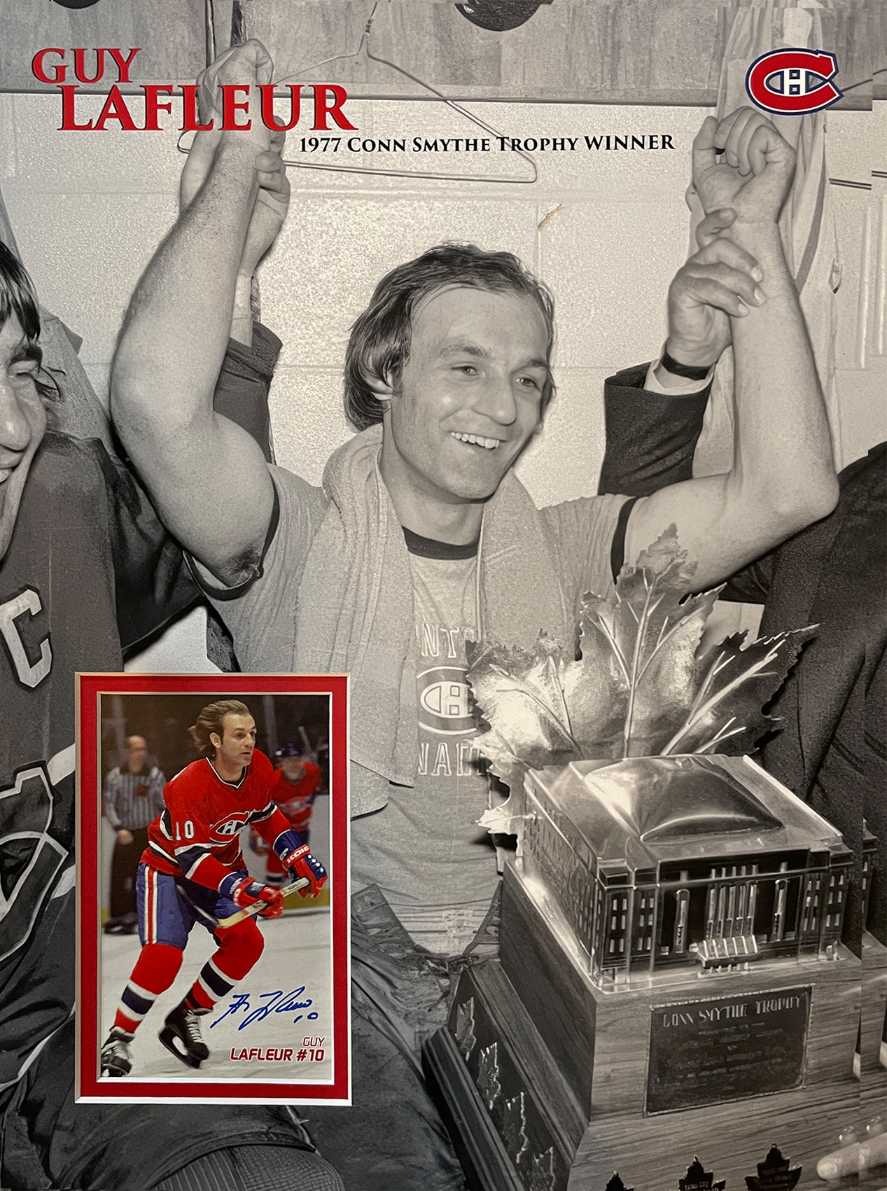 GUY LAFLEUR custom 12×16 “Art Ross Trophy Winner” mat with autographed postcard