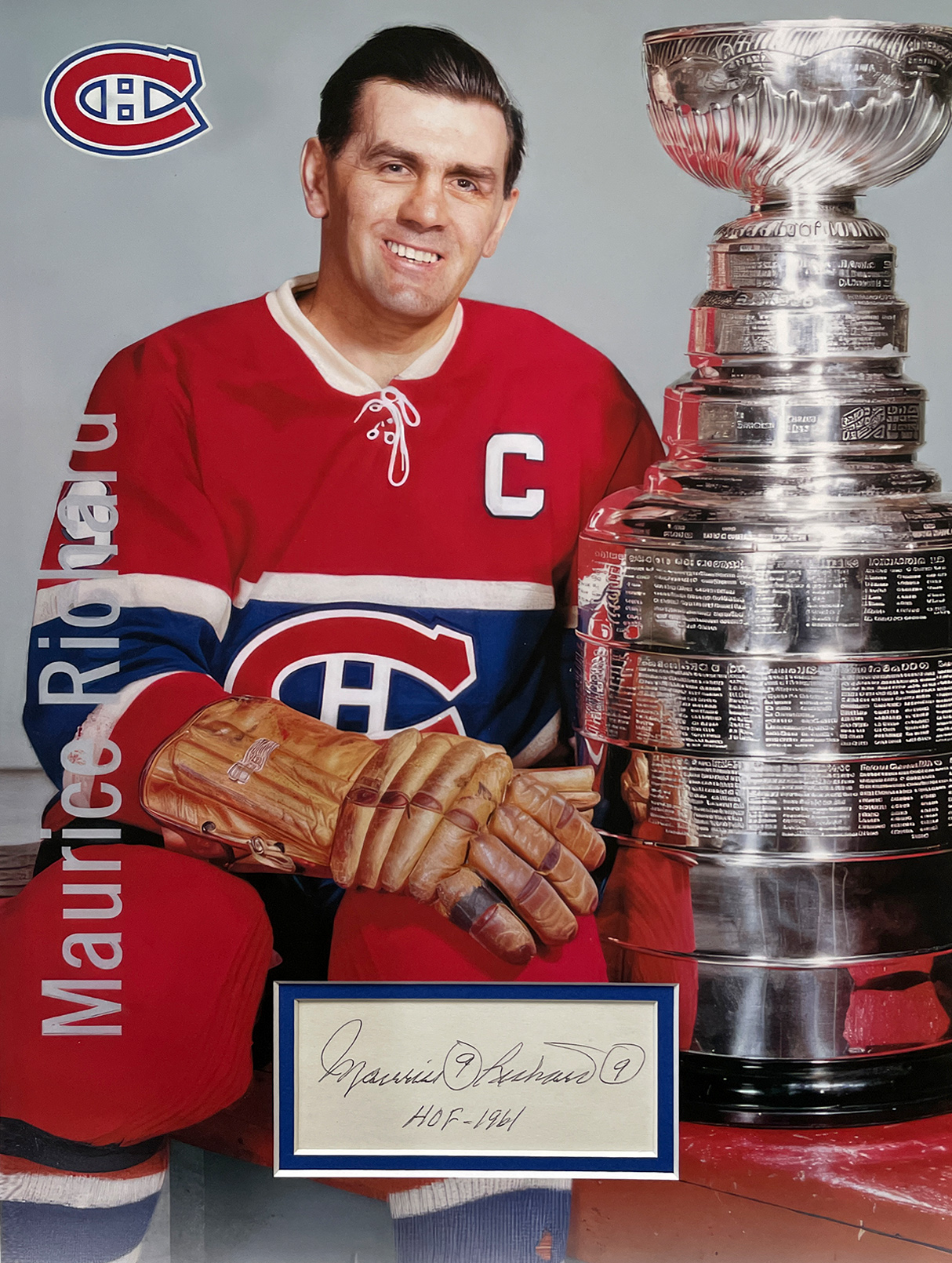 MAURICE RICHARD custom 12×16 “Stanley Cup” mat for autographed index card