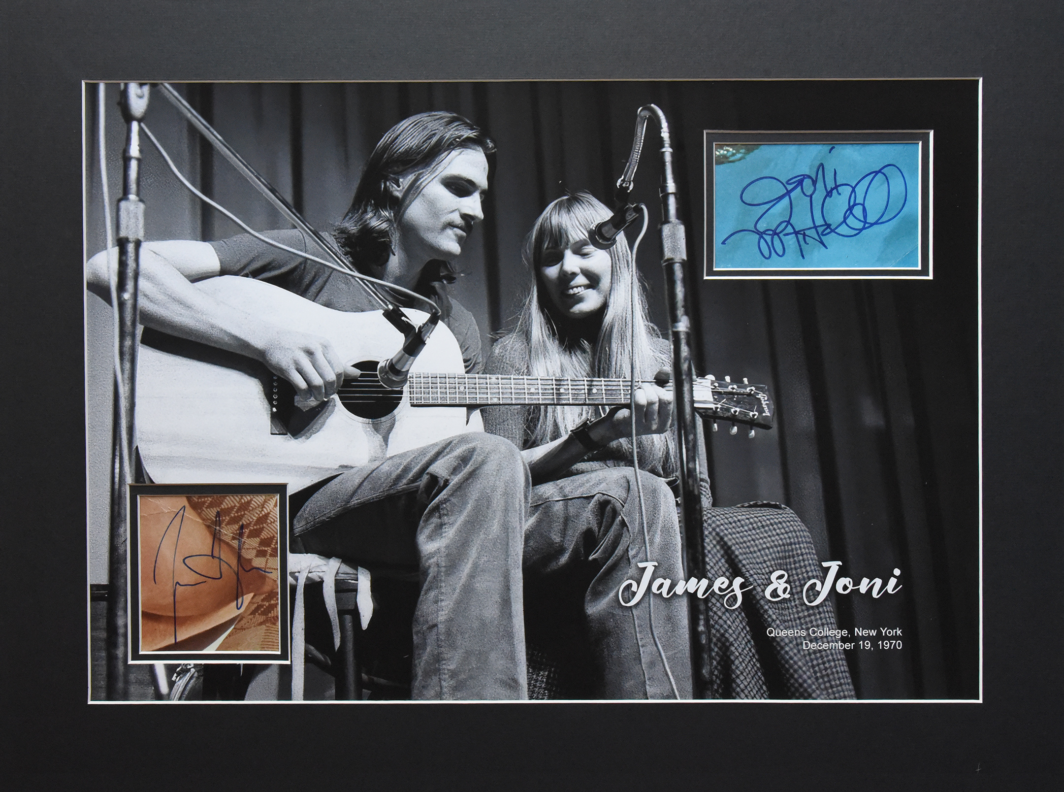“JAMES & JONI” custom 18×24 mat for JONI MITCHELL & JAMES TAYLOR signed photos