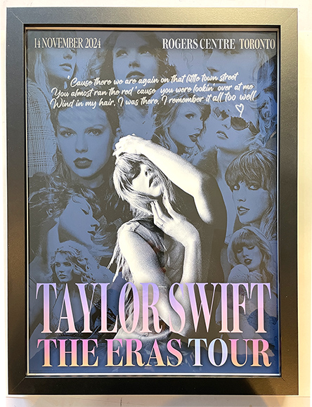 TAYLOR SWIFT custom 12×16 “ERAS TOur” framed display with glass engraved personalized lyrics