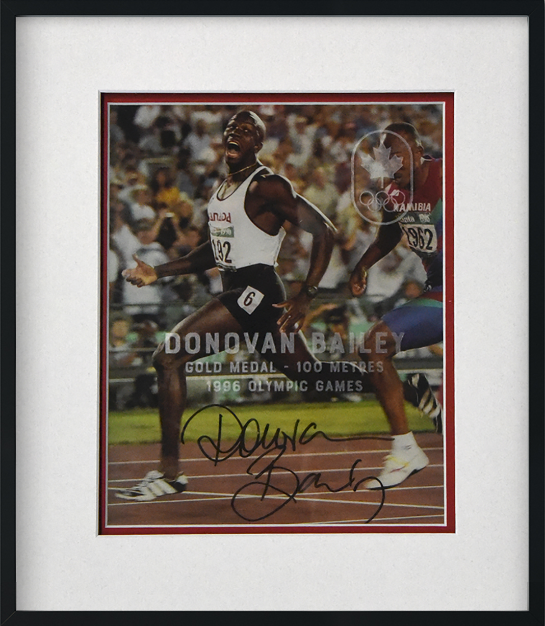 [SHOP] DONOVAN BAILEY autographed “1996 Olympic Gold Medal” 12×14 glass etched framed display