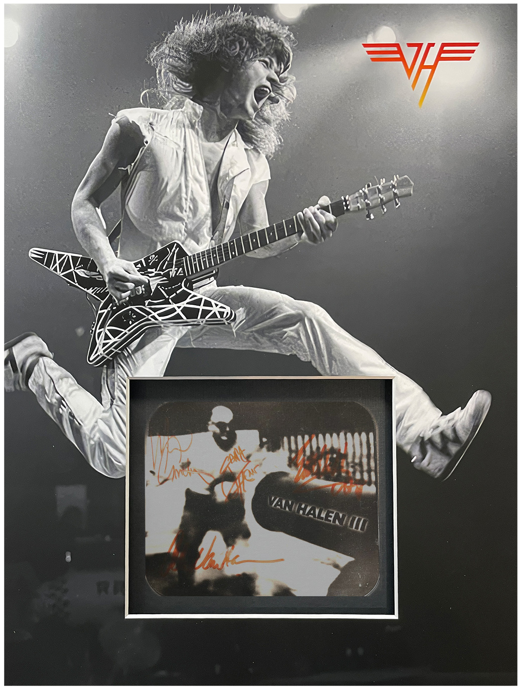 EDDIE VAN HALEN custom 12×16 shadowbox mat for signed CD tin case