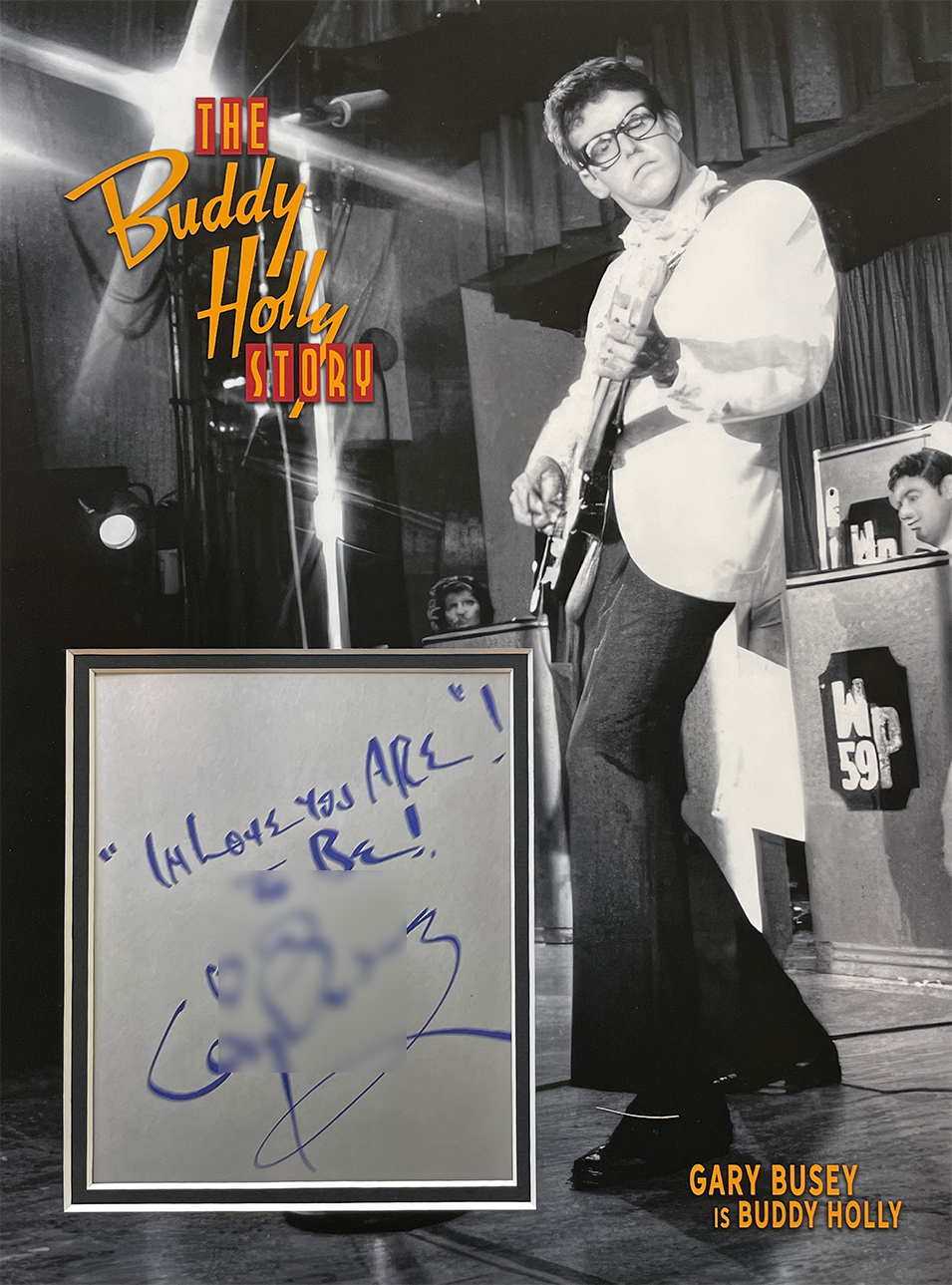 THE BUDDY HOLLY STORY custom 12×16 mat for GARY BUSEY book page autograph