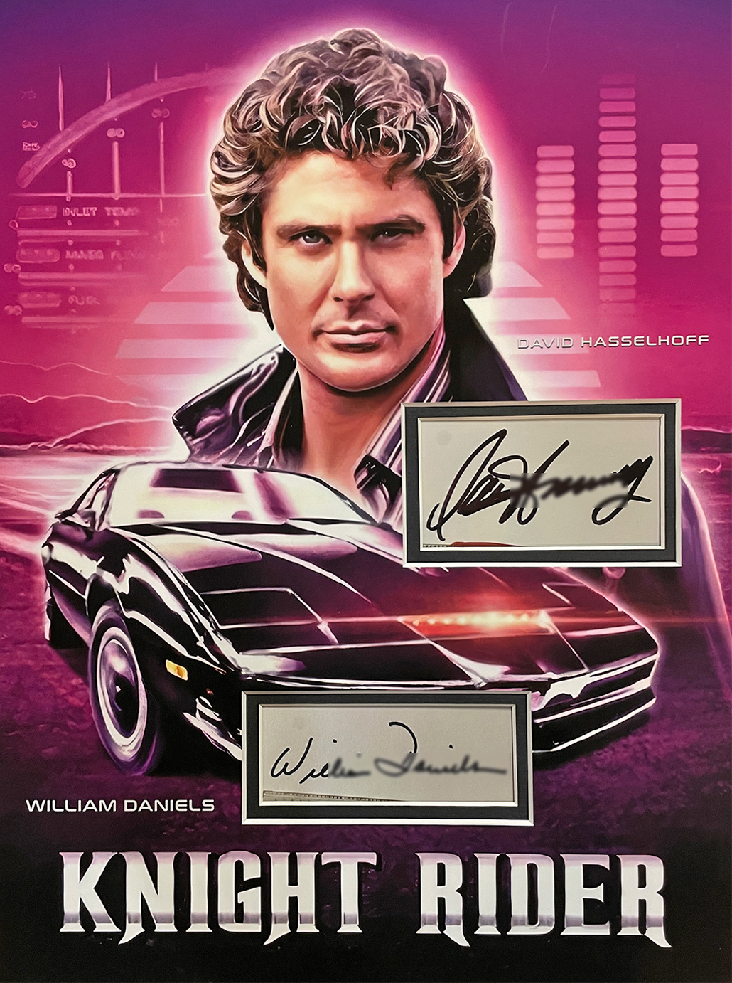 KNIGHT RIDER custom 12×16 mats for DAVID HASSELHOFF and WILLIAM DANIELS cut autograph