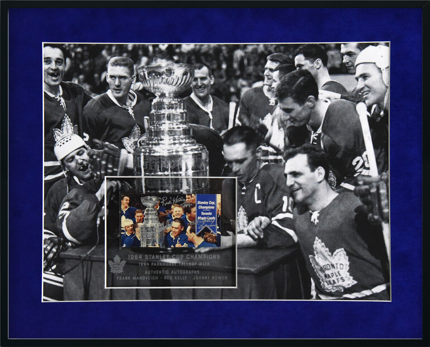 [SOLD] TORONTO MAPLE LEAFS autographed “1964 Stanley Cup Parkhurst Card” 16×20 matted and framed display
