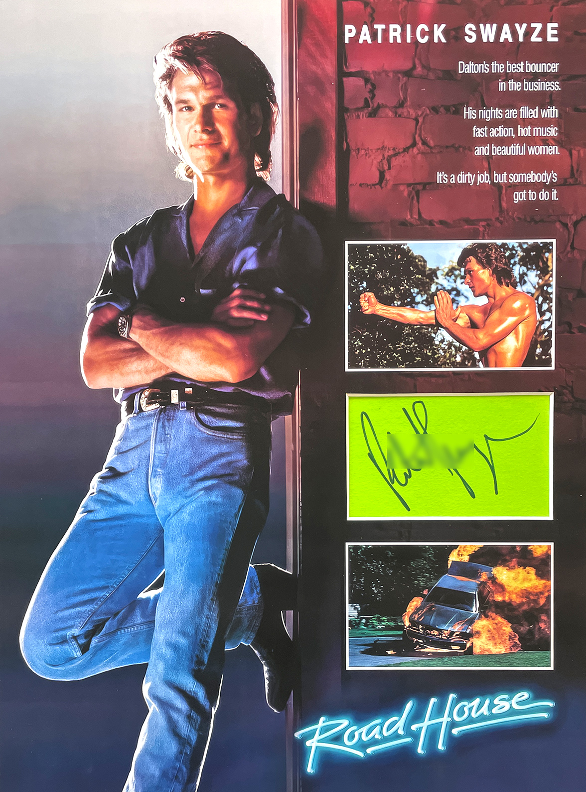 ROAD HOUSE custom 12×16 mat for PATRICK SWAYZE autograph