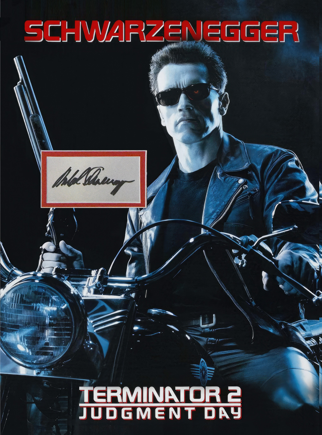 ARNOLD SCHWARZENEGGER autographed “Terminator 2” 12×16 custom mat with book page signature