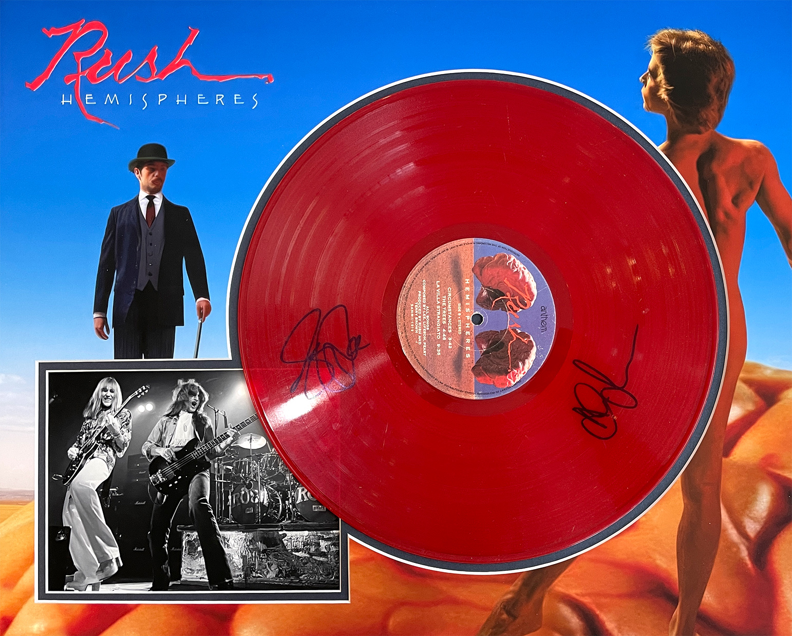 [SOLD] RUSH custom 16×20 mat for autographed RED Hemispheres vinyl