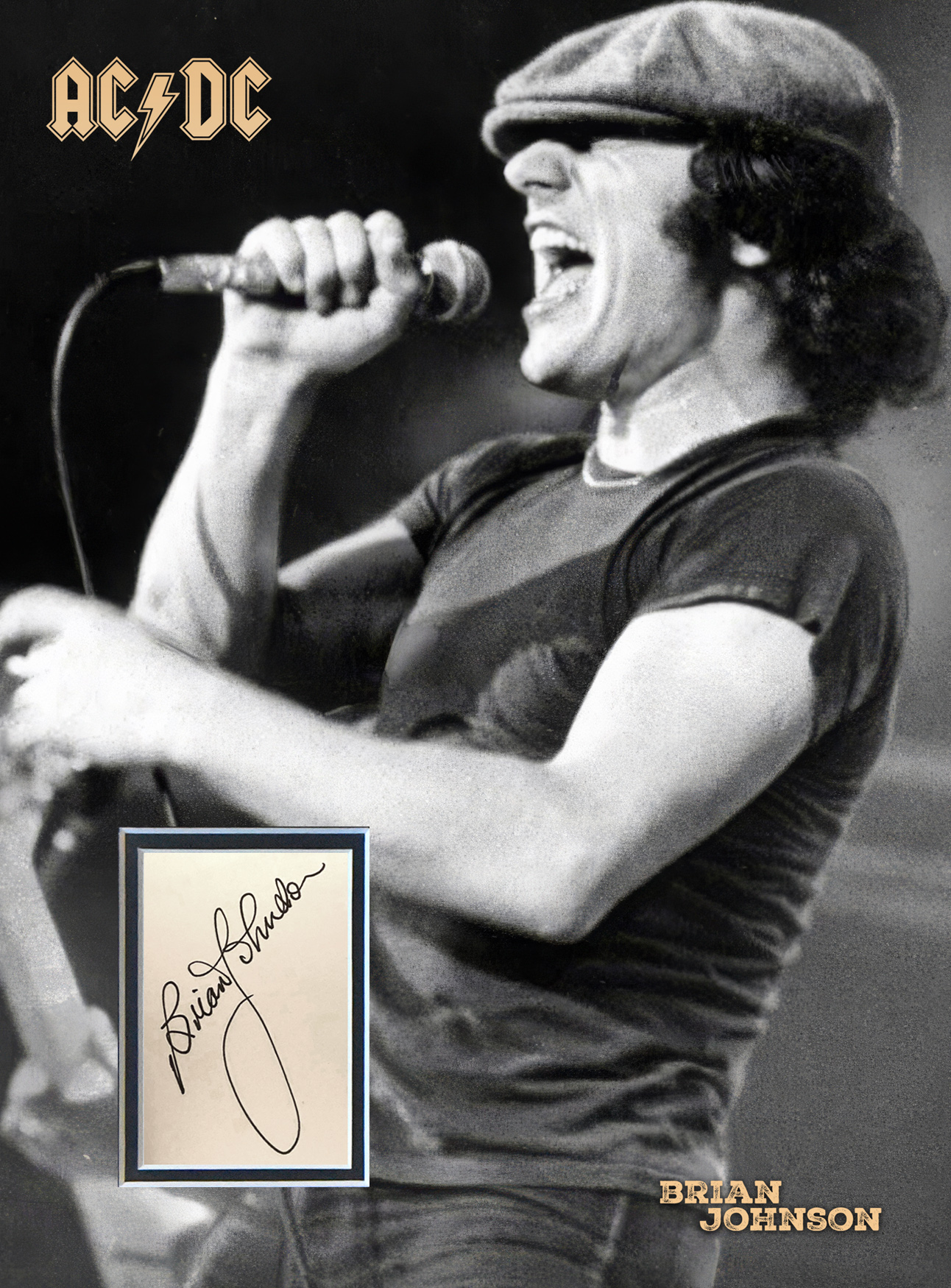 BRIAN JOHNSON custom 12×16 AC/DC mats for book page autograph