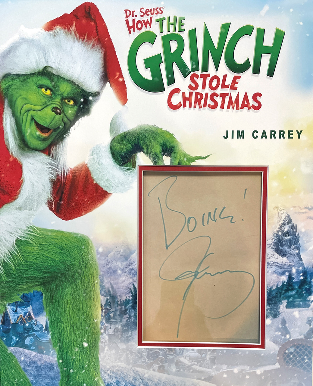 THE GRINCH custom 16×20 mat for encapsulated JIM CARREY autograph