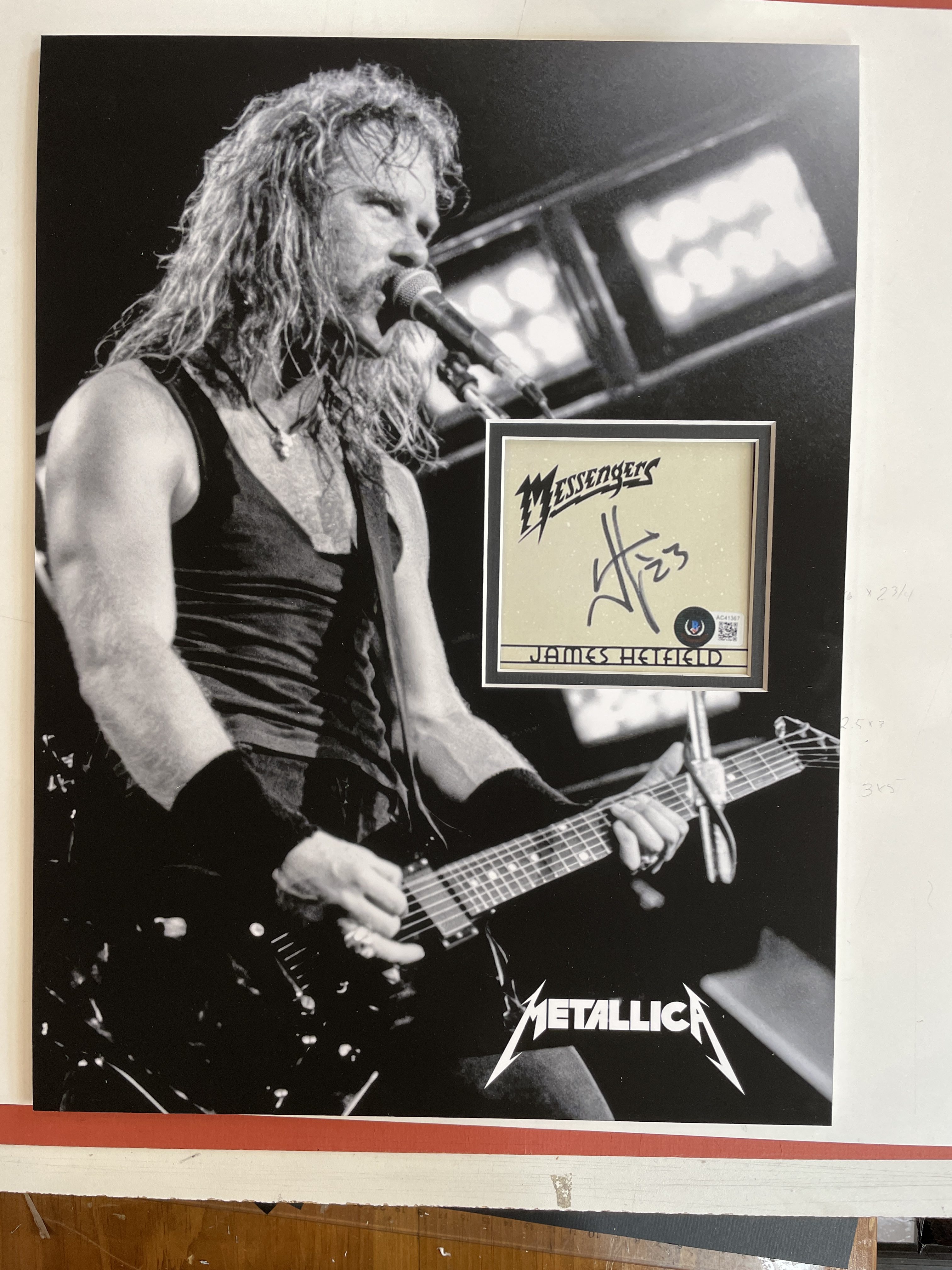 METALLICA custom 12×16 mat for JAMES HETFIELD signed book plate
